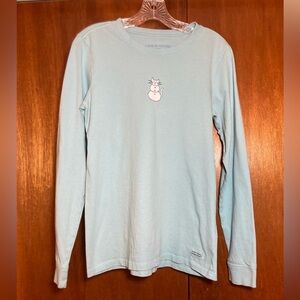 Life Is Good Women’s Long Sleeve Shirt - Light Aqua with Snowcat